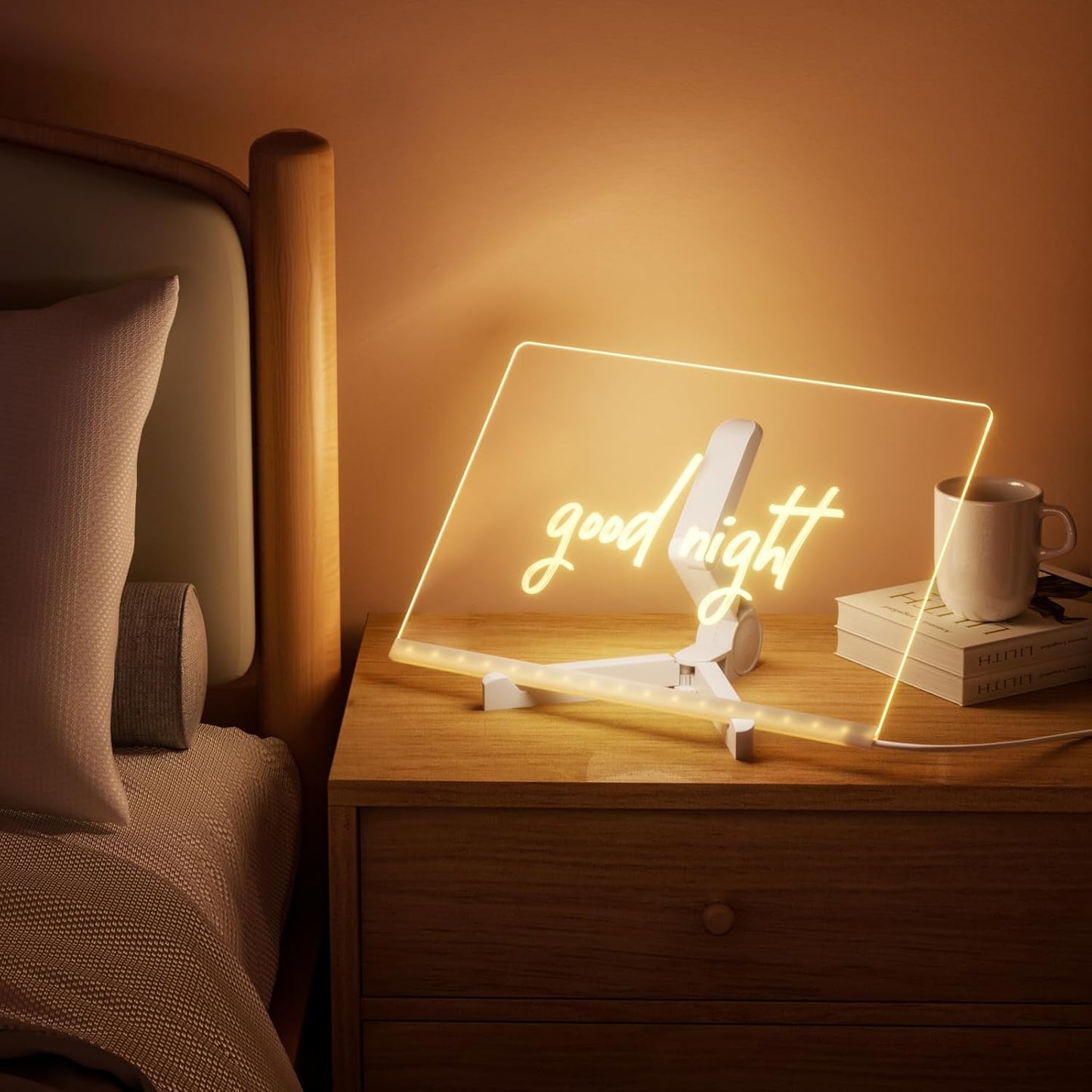 Acrylic Dry Erase Board with Light 12 X 8” Light up Dry Erase Board with Stand as a Glow Memo LED Letter Message Board Note Glass Led Board White Board with 7 Pen for Office School Home